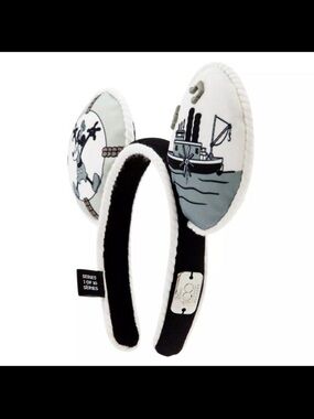 Loungefly Black and White Mickey Ear Headband with Nautical Print